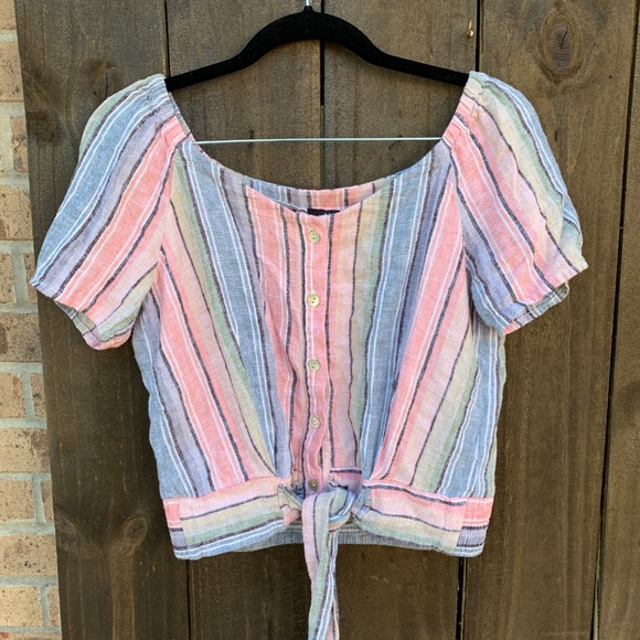 DREW Linen Blend Pastel Stripe Two Piece Set Small - Picture 2 of 7